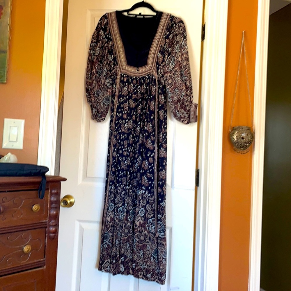 Lucky brand boho paisley floral long sleeve maxi dress xs
